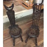 TWO ANTIQUE OAK WELSH SPINNING CHAIRSWith carved decoration. (92cm x 38cm x 30cm)