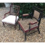 IN THE MANNER OF EDWARD WILLIAM GODWIN, TWO 19TH CENTURY OPEN ARMCHAIRS One of Anglo Japanese