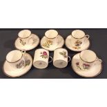 ROYAL WORCESTER, A 20TH CENTURY PORCELAIN PART COFFEE SERVICE Comprising five coffee cans and
