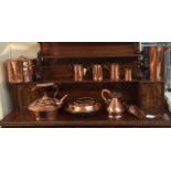 A COLLECTION OF VICTORIAN COPPER To include a large teapot, jelly mould, jug etc, along with