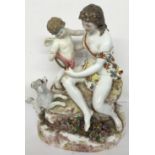 AN EARLY 19TH CENTURY MEISSEN GROUP Female figure, with a cherub and dog. (25cm x 21cm) Condition: