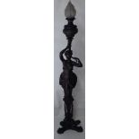 A LARGE 19TH CENTURY FRENCH CAST IRON FIGURAL FLOOR STANDING LAMP Having a classical maiden in a