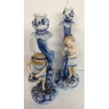 A PAIR OF LATE 19TH CENTURY CONTINENTAL PORCELAIN FIGURAL CANDLESTICKS Depicting children watering