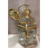 A 20TH CENTURY BRASS CEILING LANTERN Of hexagonal shape, with six rectangular bevelled glass panels,