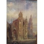 JOHN SKINNER PROUT, BRITISH, 1806 - 1876, WATERCOLOUR Cathedral scene, with figures in the