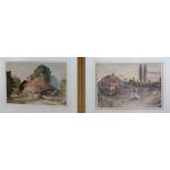 A PAIR OF 19TH CENTURY WATERCOLOURS Country scenes, with figures walking on a country path, geese