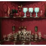 A COLLECTION OF 19TH CENTURY AND LATER COLOURED AND CLEAR GLASS To include cranberry, etched,