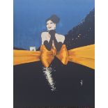 AFTER RENE GRUAU, ITALIAN, A SILK SCREEN PRINT ON CANVAS A stylish lady in an evening dress, this