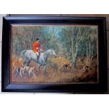 JOHN THEODORE KENNEY, OIL ON BOARD A huntsman sending Hounds into covert, Circa 1960, signed and