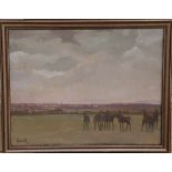 PETER HOWELL, CONTEMPORARY, OIL ON CANVAS 'Yearlings Grazing', signed and contemporary framed. (