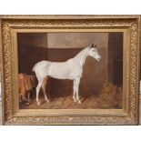 JOHN A. WHEELER, 1821 - 1903, OIL ON CANVAS A white horse in a stable, signed bottom right and