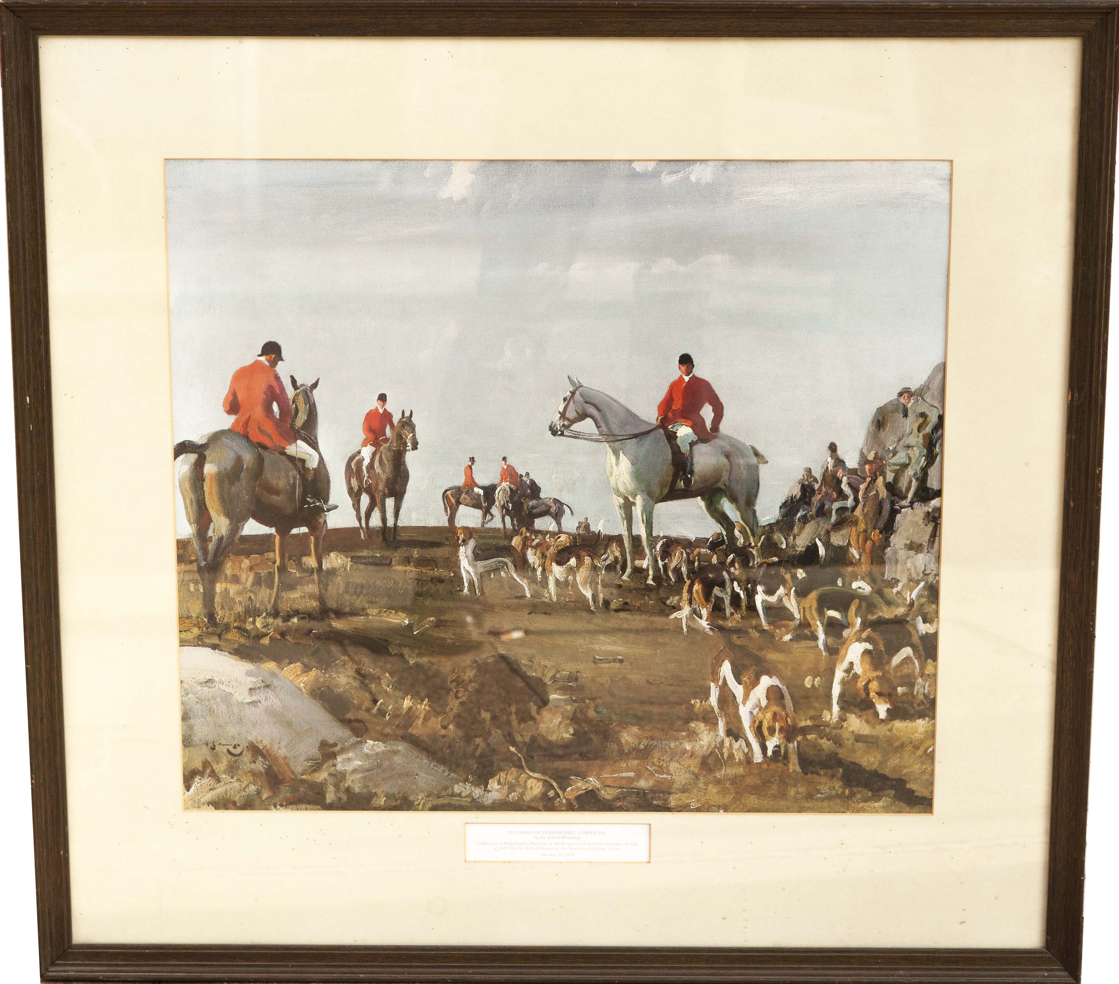 SIR ALFRED MUNNINGS, 1878 - 1959, A PAIR OF COLOURED HUNTING PRINTS framed and glazed. (19" x 30")