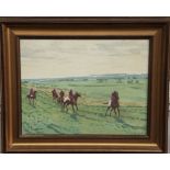 PETER HOWELL, CONTEMPORARY, OIL ON BOARD 'Morning Exercise', signed and contemporary framed. (18"