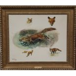 MICHAEL LYNE, B. 1912, OIL ON CANVAS Study of foxes, signed and contained plaster and gilt frame. (