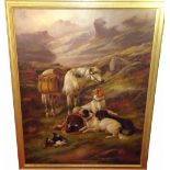 JOHN GIFFORD, A 19TH CENTURY OIL ON CANVAS Dogs and a pony in a Scottish landscape, signed bottom