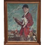FREDERICK WHITING, 1873 - 1962, OIL ON CANVAS Huntsman with Terrier and Hound, unsigned and wood