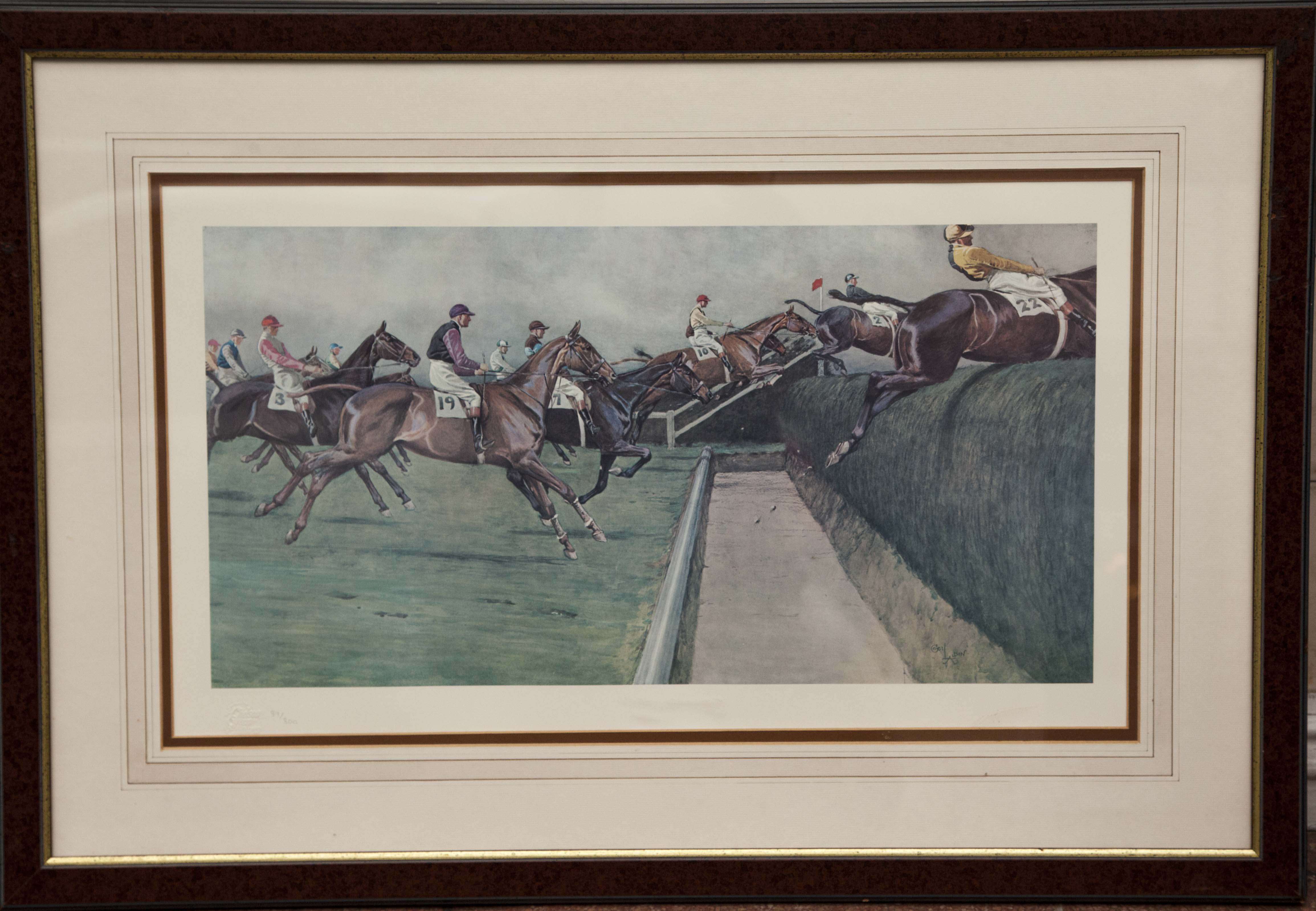 CECIL ALDIN, 1870 - 1935, A PAIR OF COLOURED PRINTS Titled 'The Grand National', glazed and