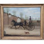 JAMES POLLARD, 1792 - 1867, OIL ON CANVAS 'Horse and Carriage', signed and antique gilt framed. (24"