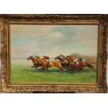 EUGENE PESCHAUBES, 1890 - 1967, OIL ON CANVAS Racing at Newmarket, signed and contained in