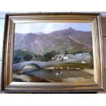 A 19TH CENTURY ENGLISH SCHOOL OIL ON CANVAS Titled 'View of The Grange, Borrowdale, Cumbria', with a