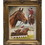 PHILIPPA PORLEY, OIL ON CANVAS Titled 'Shooting Light and Tony McCoy', signed and dated 2003,