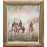 DAVID DENT, CONTEMPORARY, OIL ON CANVAS 'Racehorses Exercising', signed