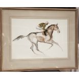 JOHN SKEAPING, WATERCOLOUR A horse and jockey cantering down, signed, framed and glazed. (12" x