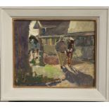 TOM COATES, A PAIR OF OILS ON BOARD Keenland yearling scenes. (10" x 12")