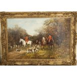 HEYWOOD HARDY, 1843 - 1933, OIL ON CANVAS Titled 'The Hunt', signed and antique gilt framed. (30"