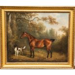 CHARLES HENRY SCHWANFELDER, 1773 - 1837, OIL ON CANVAS A horse and dog in an extensive landscape,