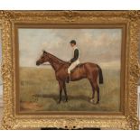 NASSAU BLAIR BROWN, 1867 - 1940, OIL ON CANVAS Racehorse 'Carriden' and jockey in a landscape,