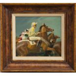 FRANK WOOTTON, OIL ON BOARD Titled 'At the Start', signed and contemporary framed. (8" x 9")