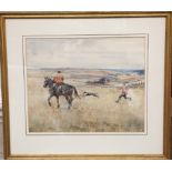 LIONEL D.R. EDWARDS, B. 1878 - 1966, PENCIL AND WATERCOLOUR Coursing scene, two Greyhound's being