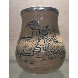 HANNAH BARLOW, A DOULTON LAMBETH TANKARD WITH INCISED DECORATION A nanny goat with kids, having