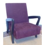 NICK PLANT, A STYLISH CONTEMPORARY ARMCHAIR In ebonised wooden frame, upholstered in maroon