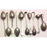 A COLLECTION OF NINE GEORGIAN SILVER TEASPOONS Hallmarks including London 1816 and 1817 together