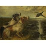 A PAIR OF 19TH CENTURY OILS ON CANVAS, HUNTING DOGS Indistinctly signed, gilt framed. (40cm x 32cm