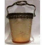 ART NOUVEAU, AN ART GLASS ACID ETCHED AND SILVER MOUNTED ICE BUCKET Peach coloured glass, acid