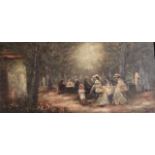 A 20TH CENTURY OIL ON BOARD, AN EDWARDIAN GARDEN SCENE In walnut and gilt frame. (44cm x 29cm