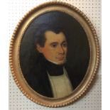 A 19TH CENTURY OIL ON CANVAS Portrait of a distinguished gentleman, wearing a white shirt with a