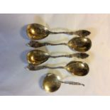 VON MÜNCHHAUSEN, AN EARLY 20TH CENTURY GERMAN SILVER GILT SET OF SERVING SPOONS Each finely engraved