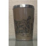 HANNAH BARLOW, A DOULTON LAMBETH BEAKER WITH INCISED DECORATION Billy and nanny goats with a kid,