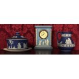 A COLLECTION OF 19TH/EARLY 20TH CENTURY WEDGWOOD JASPERWARE Including an architectural style clock