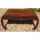 A 19TH CENTURY CHINESE HARDWOOD LOW KANG TABLE Of rectangular form, with carved Greek Key scrolled