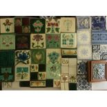 A LARGE QUANTITY OF 19TH CENTURY AND LATER ART NOUVEAU CERAMIC TILES All painted with stylized