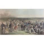 THE GOLFERS, A 20TH CENTURY HAND COLOURED ENGRAVING Of a game of golf, played at St. Andrews,