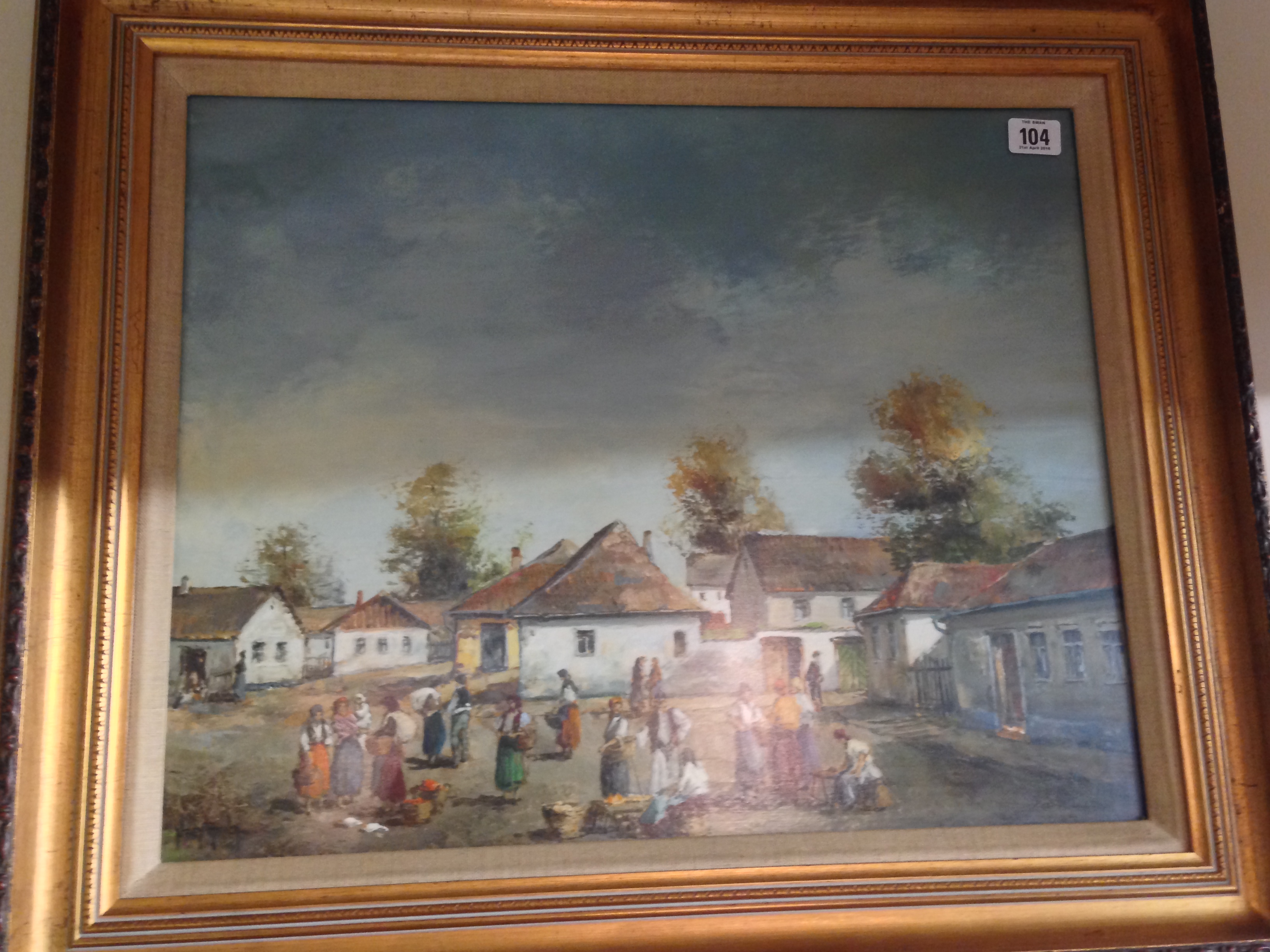 NAGY AMBI, HUNGARIAN, OIL ON CANVAS Village scene, signed, glazed and framed. (57.3cm x 67.5cm