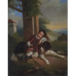 A PAIR OF 19TH CENTURY OILS ON PANEL, CHILDREN WITH DOGS GIlt framed. (30cm x 36cm including frame)