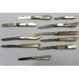 TEN 19TH CENTURY AND LATER MOTHER OF PEARL HANDLED PENKNIVES All with hallmarked silver blades.