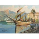 GIOVANNI CAMPROI, A MID 20TH CENTURY OIL ON CANVAS Mediterranean harbour scene, with boats, signed